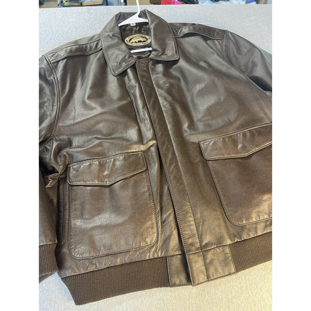 VTG Orvis Fly Fishing Schools Men 2XL Brown Leather Bomber Jacket Excellent